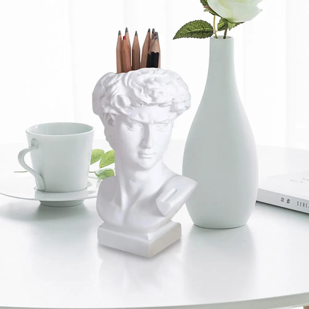 Resin Creative Statue Pen Brush Holder Cute Plant Container Resin Succulent Pot for Desk Garden Office Decoration