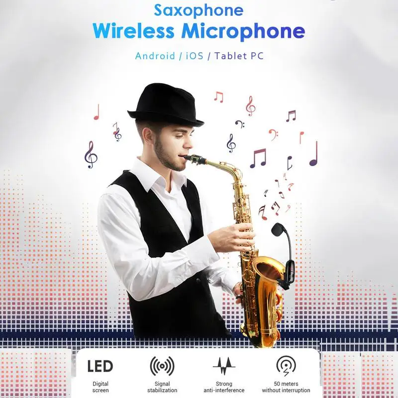 

UHF Wireless Instrument Microphone Condenser Mic With LED Screen Voice Amplifiers For Horns Trumpets Clarinets Saxophones Stage