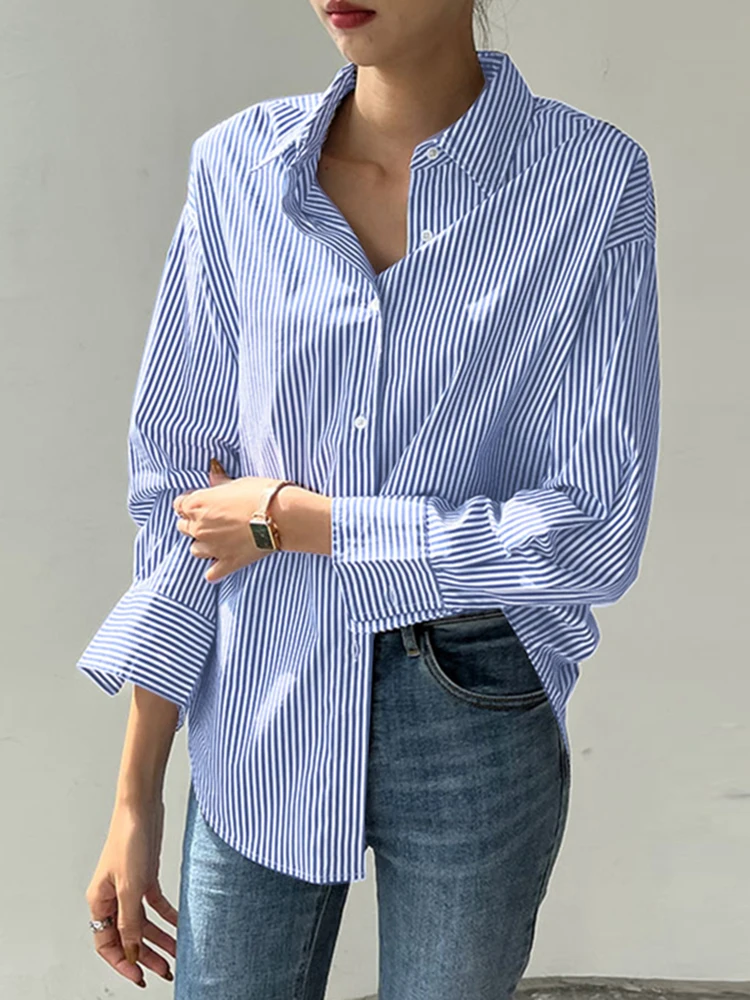 

ZANZEA Autumn Women Tops 2025 Elegant Striped Blouse Fashion Shirts Casual Long Sleeve Button Up Tunic Loose Blusas Femininas
