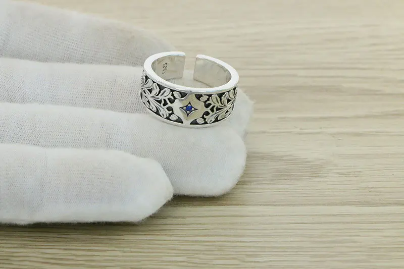 Temperament retro generous wide face trendy gentleman style personalized jewelry 925 sterling silver exquisite Tang grass patter