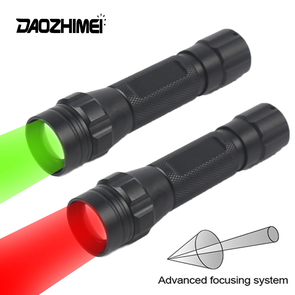 

500Yards Red/Green Light Tactical Flashlight Zoomable Hunting Light Focus Adjustable LED Torch for Outdoor Camping Fishing