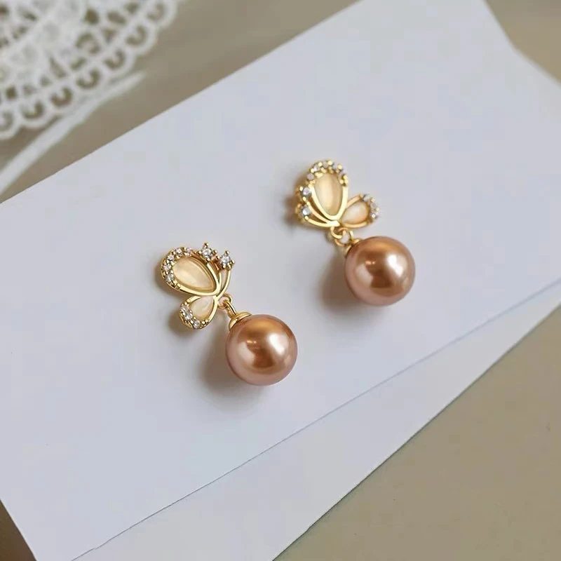 

Real 925 Sterling Silver Zircon Butterfly Pearl Pendant Stud Earrings For Women Elegant Fine Jewelry Light Luxury Accessories