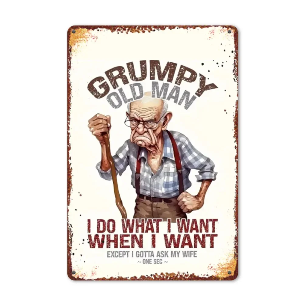 علامة حديدية غاضبة مقاس 8 × 12 بوصة - لوحة فنية جدارية عتيقة للرجل العجوز للمكتب المنزلي/غرفة النوم، صديق مثالي/هدية منزلية جديدة #1