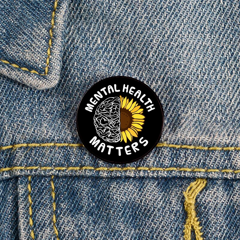 Mental health sunflower Pin Custom Funny vintage Brooches Shirt Lapel teacher Bag Cute Badge Cartoon pins for Lover Girl Friends