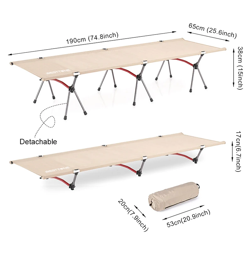 WESTTUNE Campingbett, tragbares Klappbett, ultraleichtes Schlafbett aus Aluminiumlegierung für Outdoor-Wandern, Rucksackreisen, Reisen – Detail 7