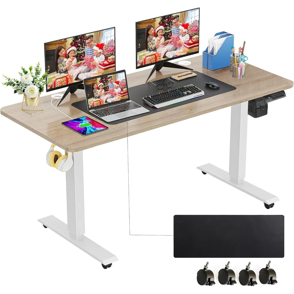 

Electric Standing Desk Adjustable Height, 55 x 24 Inch Stand up Desk with Large Mouse Pad, Rolling Wheels & Foot Pad