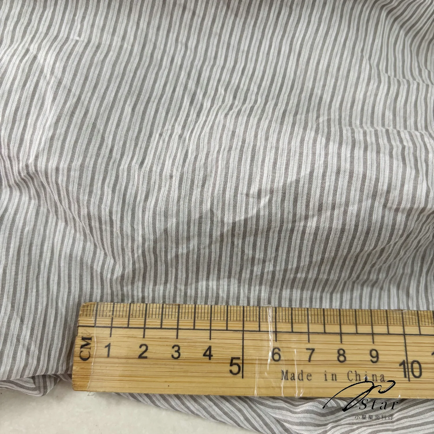 Loose Pleated Light Gray Stripes Silk Linen Fabric Thin Slightly Transparent Men's and Women's Shirt Silkworm Silk Satin Fabric
