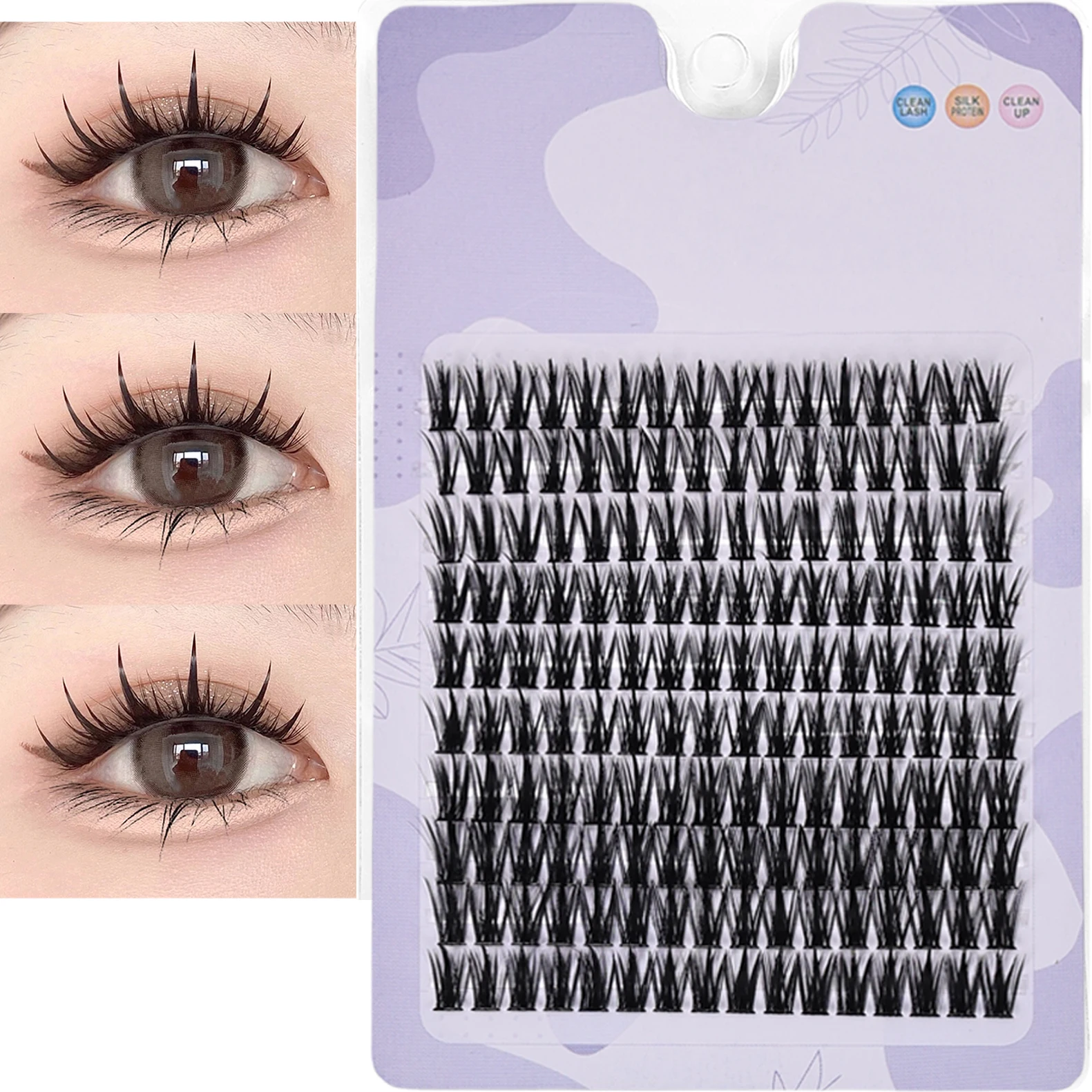 160 Pcs Wheat-Ear Shape Fake Eyelashes Fine Stem, DIY Eyelash Extension, Thick Segmented Clusters,  Grafting Lashes Makeup Tool