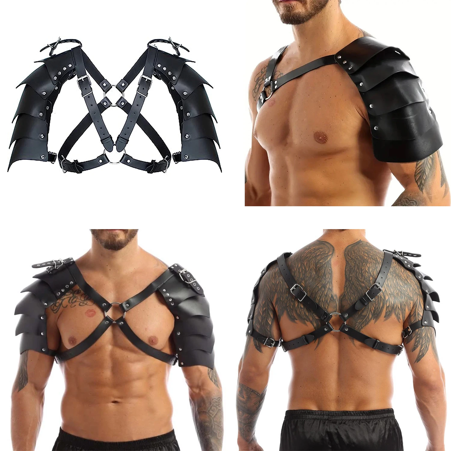 PULeather Regulowane Pancerze Ramion dla Kobiet i Mężczyzn Larp Cosplay Akcesoria Średniowieczny Steampunk Wiking Kostium Wojownik Rycerz