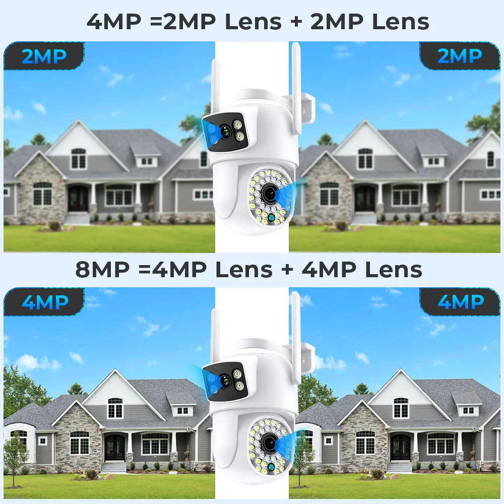 8MP 4K Wifi Camera Dual Lens Ai Human Detect Auto Tracking Outdoor Wireless Security Camera 4MP Color Night Vision Video Camera