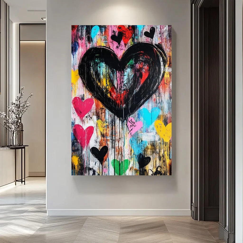 Abstract Heart Theme Canvas Wall Art Framed Painting