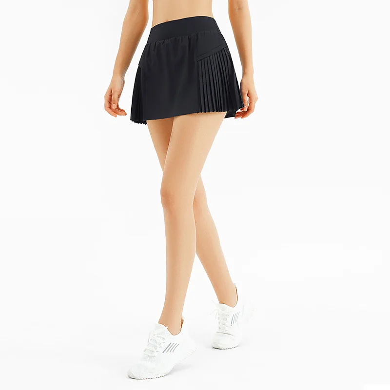 Falda plisada de tenis de verano para mujer con forro interior cintura alta diseño de doble capa deporte Sexy Fitness Yoga pantalones cortos de baile