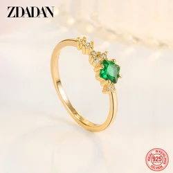 ZDADAN 925 Silver 14K Gold Emerald Ring For Women Wedding Jewelry