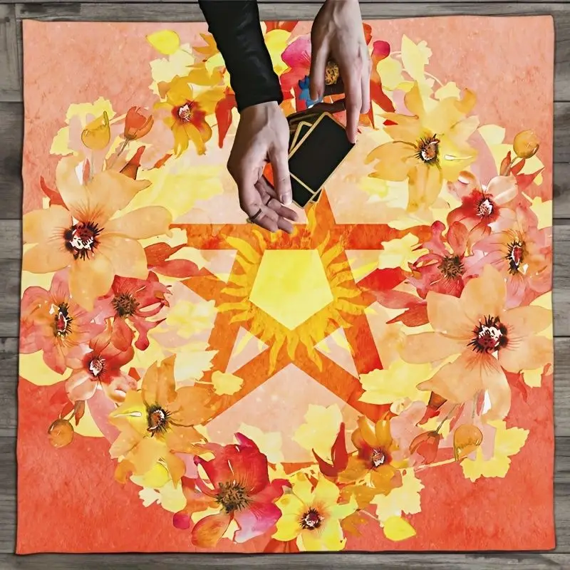 VIKAMA Flower Hexagram Star Tarot Tablecloth, Mystical Divination Altar Cloth Ritual for Spiritual Room Decor, Witchy