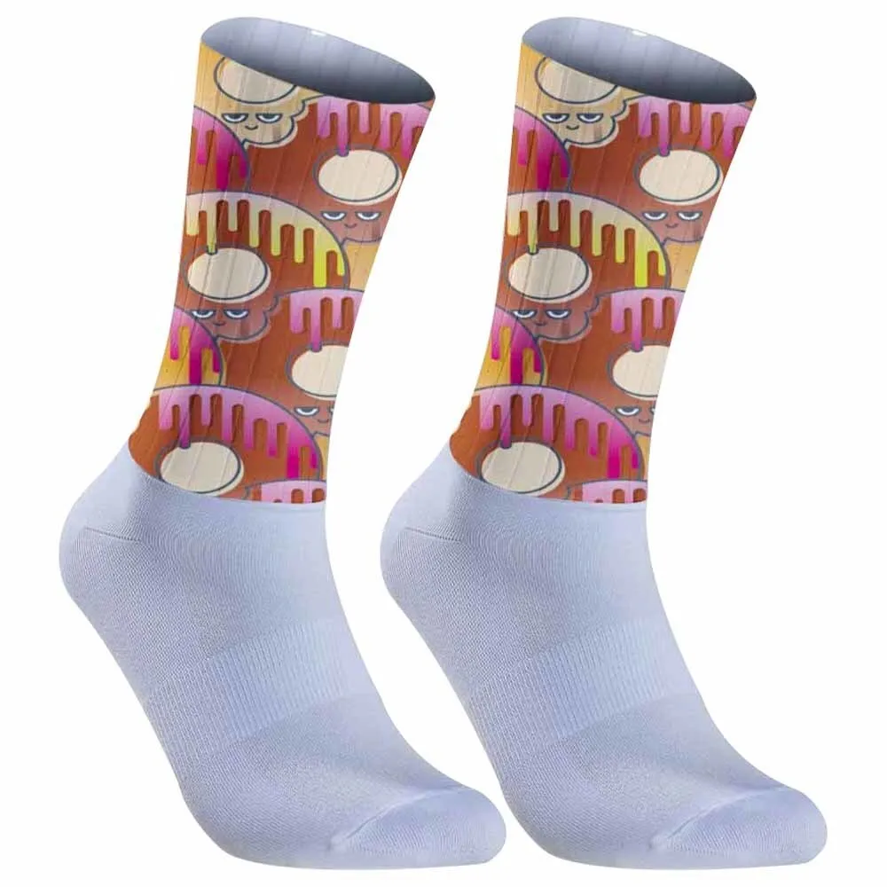 Men Women Bike Outdoor Running Professional Sports Cycling Socks 2024 New High Compression Socks Doughnut pattern Socks