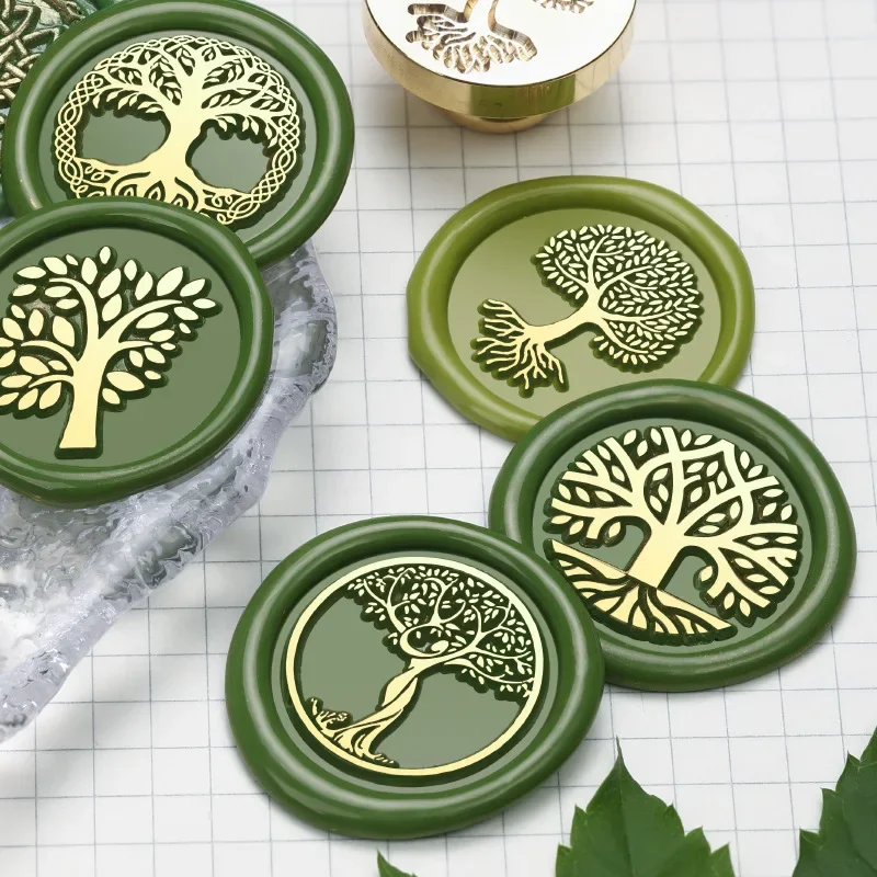 Tree of Life Series  Sealing Wax Seal Vintage Sealing Wax Sealing Material Brass Seal  Carving Plants Circle Flat Carving