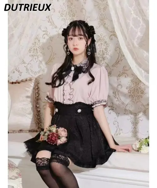 Japanese New Sweet Lace Doll Collar Ruffled Mine Series Mass Production Short-Sleeve Blouse Women Summer New Lolita Shirt Camisa