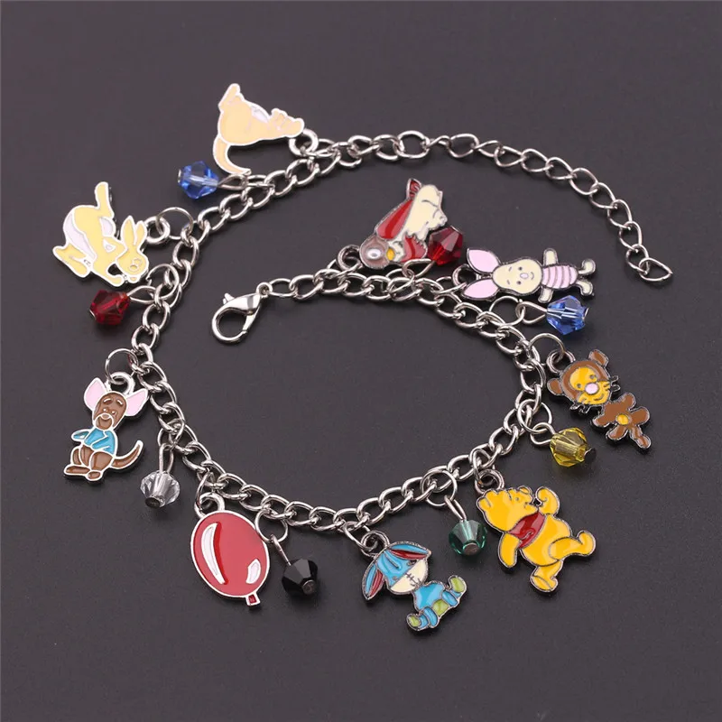 Winnie The Pooh Inspired Bracelet DIY Pendant Crystal Beads Bangle for Women Party Jewelry Accessories