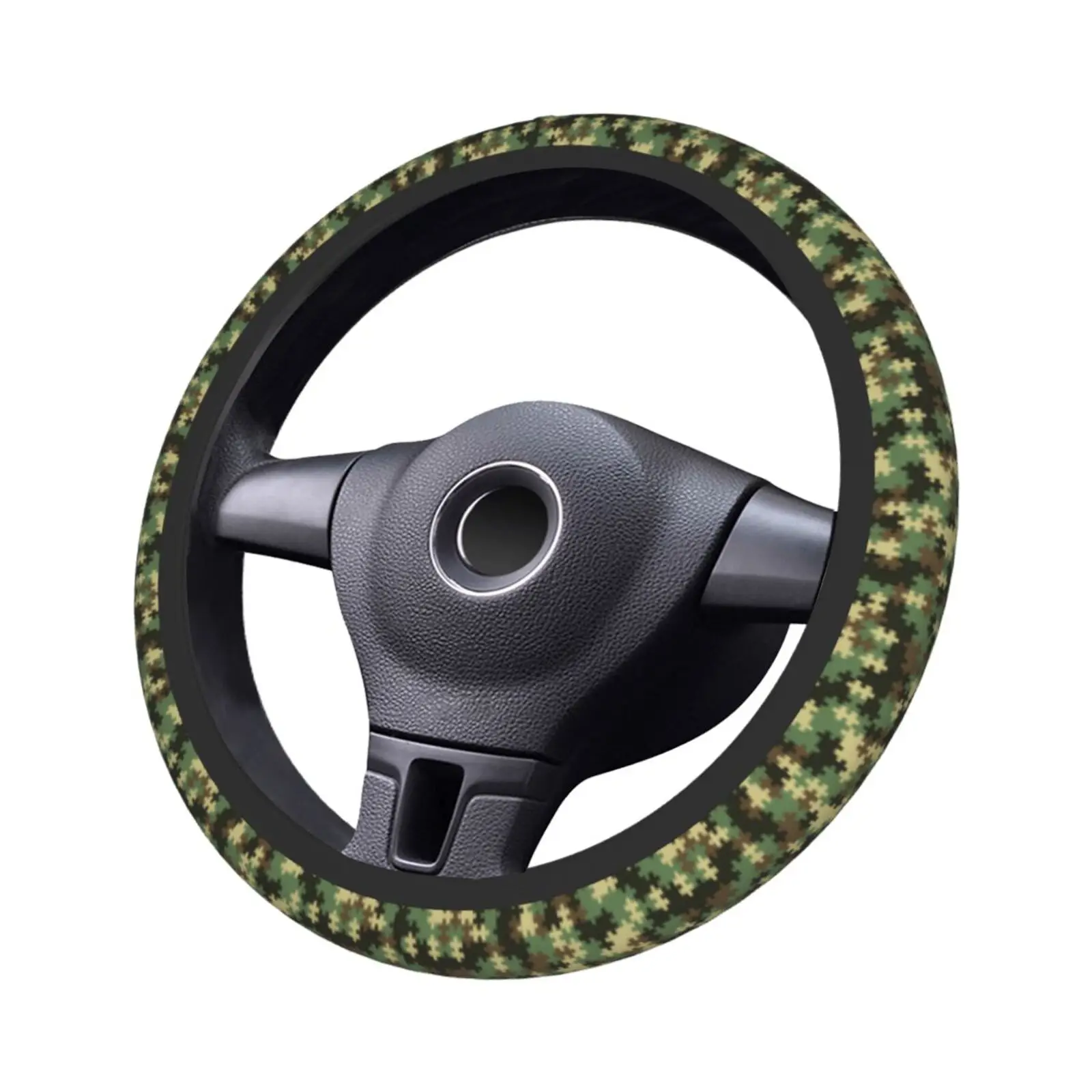 Military Green Camouflage Puzzle Print Steering Wheel Cover for Women Anti Slip Auto Car Wrap Cover Accessories for Unisex - view 4