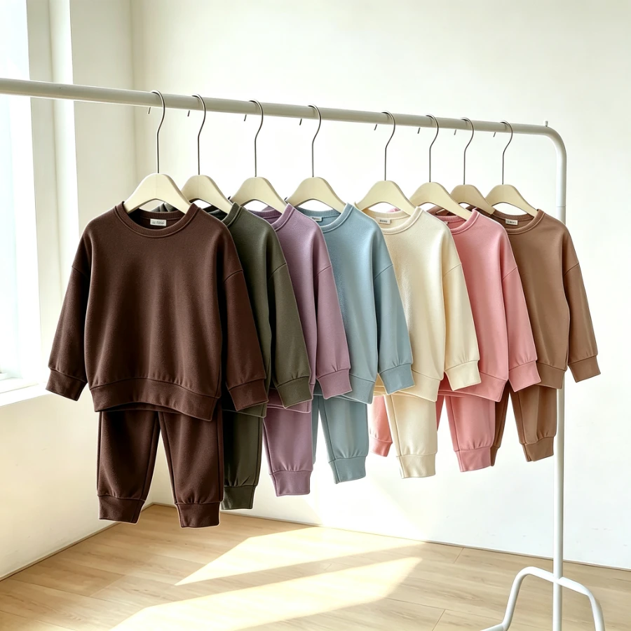 Kids Thermal 2-Piece Outfit Crew Neck Long Sleeve Top Pants Soft Brushed Loungewear Boys Girls Autumn Winter Casual Tracksuit