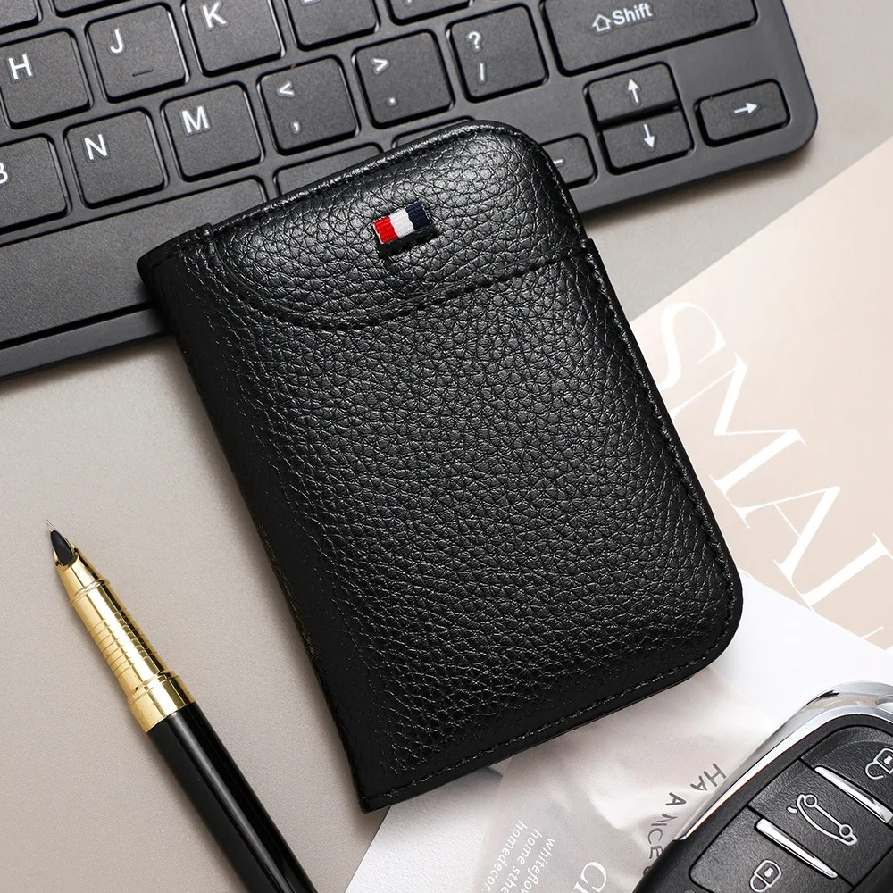 حقيبة بطاقات صغيرة محمولة رفيعة متعددة الوظائف بنمط الليتشي مع محفظة عملات معدنية ذات سعة كبيرة، حافظة بطاقات لأداة السفر