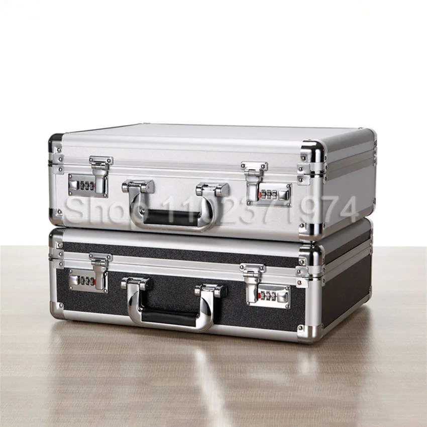 Portable Aluminum Hard Case Passwords ToolBox Black / Silver Briefcase Metal Carrying Case Equiment Tool Box Organizer Holder