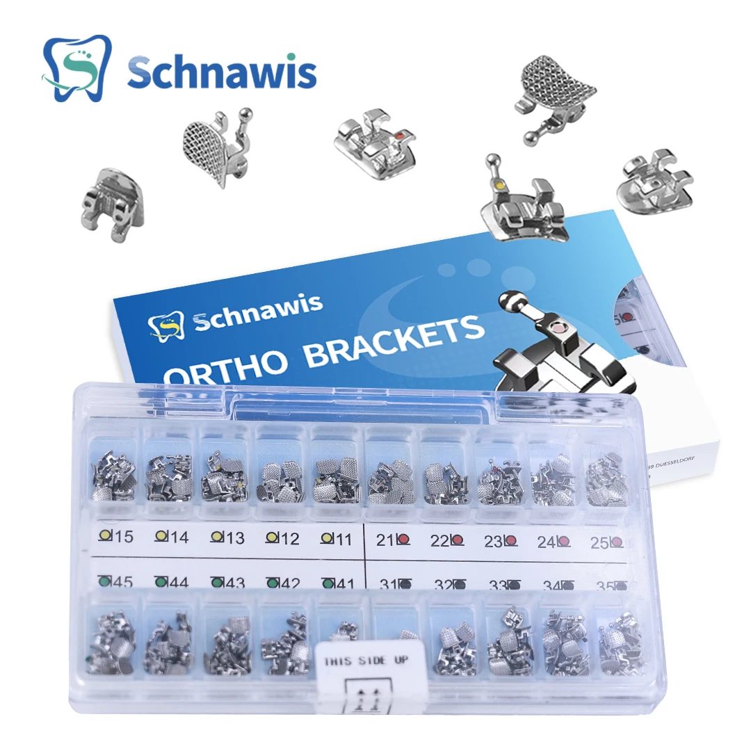 10 Conjuntos Suportes Dentários Cinta Ortodôntica Metal Mini Metal Roth Mini MBT Slot 0.022 0.018 Ganchos 345 Gancho Ferramenta Material de