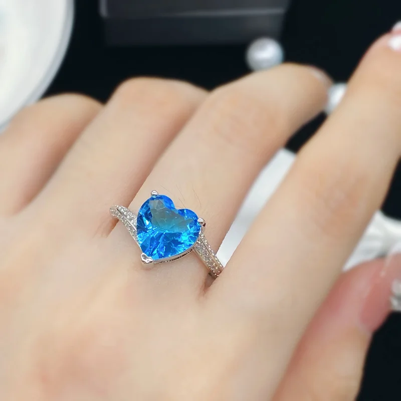 

New Blue Topaz -shaped Open for Women Adjustable Heart Ring