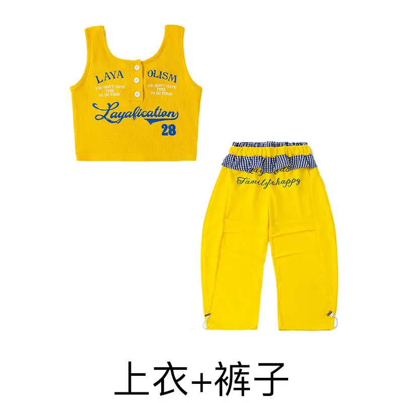 

Girls K-pop Crop Tops Jogger Pants Street Dance Outfits Kids Hip Hop Jazz Wear Sets Children Streetwear Girls Performance Costum
