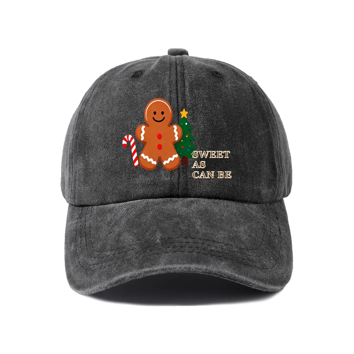 Sweet As Can Be Gingerbread Graphic Vintage Washed Baseball Cap, Adjustable Unisex Dad Hat, Casual Gift