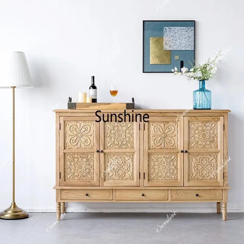 

Y.French style, solid wood retro old dining side cabinet, foyer entrance, living room decoration