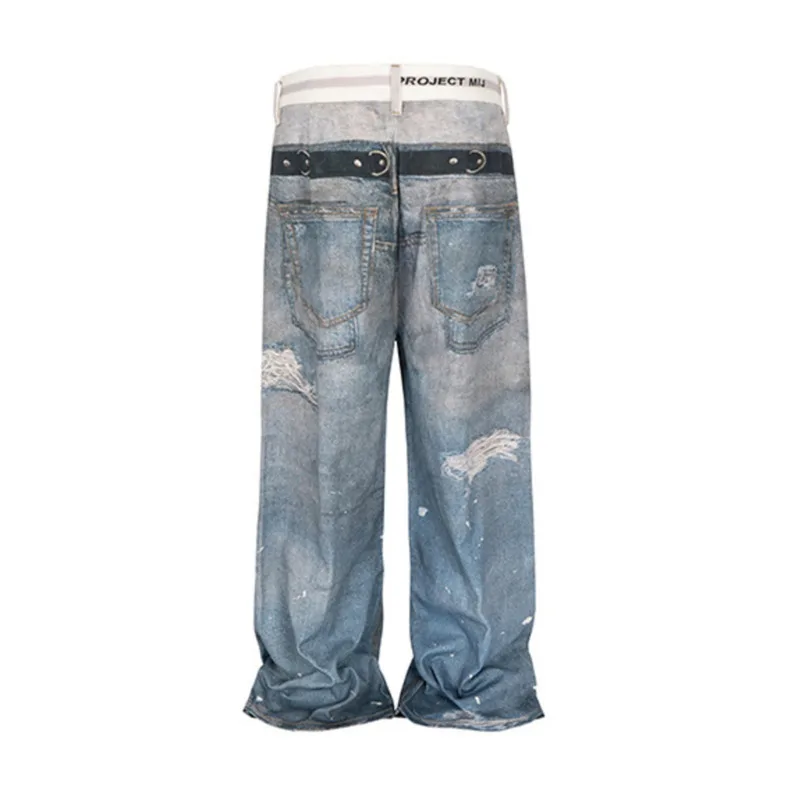HKSH Primavera Estate dei Nuovi Uomini di High Street Chic Moda Distressed Jeans Lavati Chic Contrasto di Colore Dritto Pantaloni a Gamba Larga HK7030