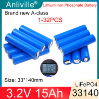New Grade A 3.2V 15Ah Lifepo4 33140 Battery 15000Ah Lithium Iron Phosphate Cell DIY 4s 12v 24v E-scooter tricycle Solar