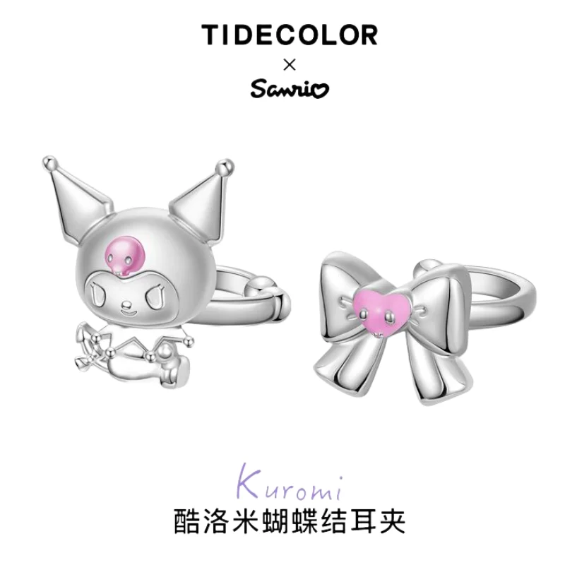 2023 New Sanrio Kuromi Cartoon Sweet Bow Knot Ear Clip Sterling Silver No Ear Piercing Creative Kawaii Tanabata Gift for Girls