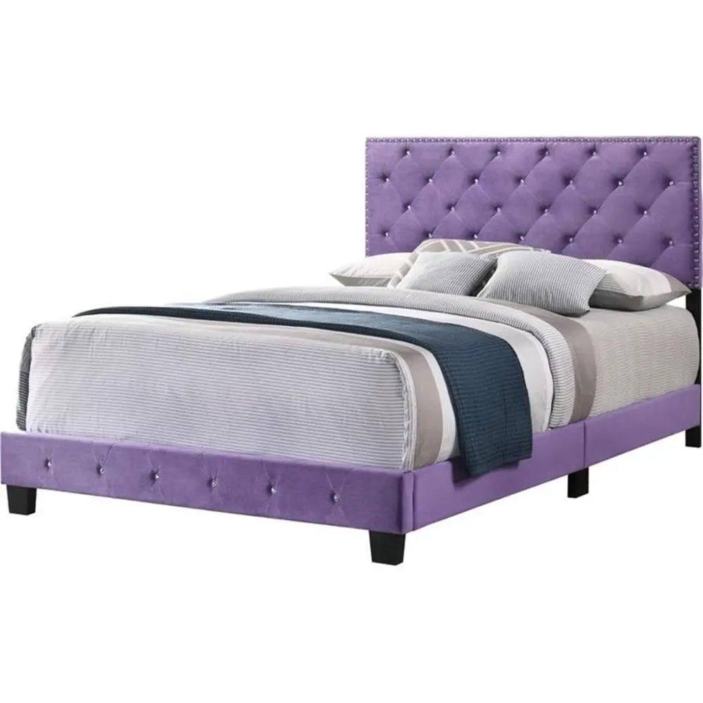 Furniture Suffolk Velvet Upholstered Queen Bed in Purple