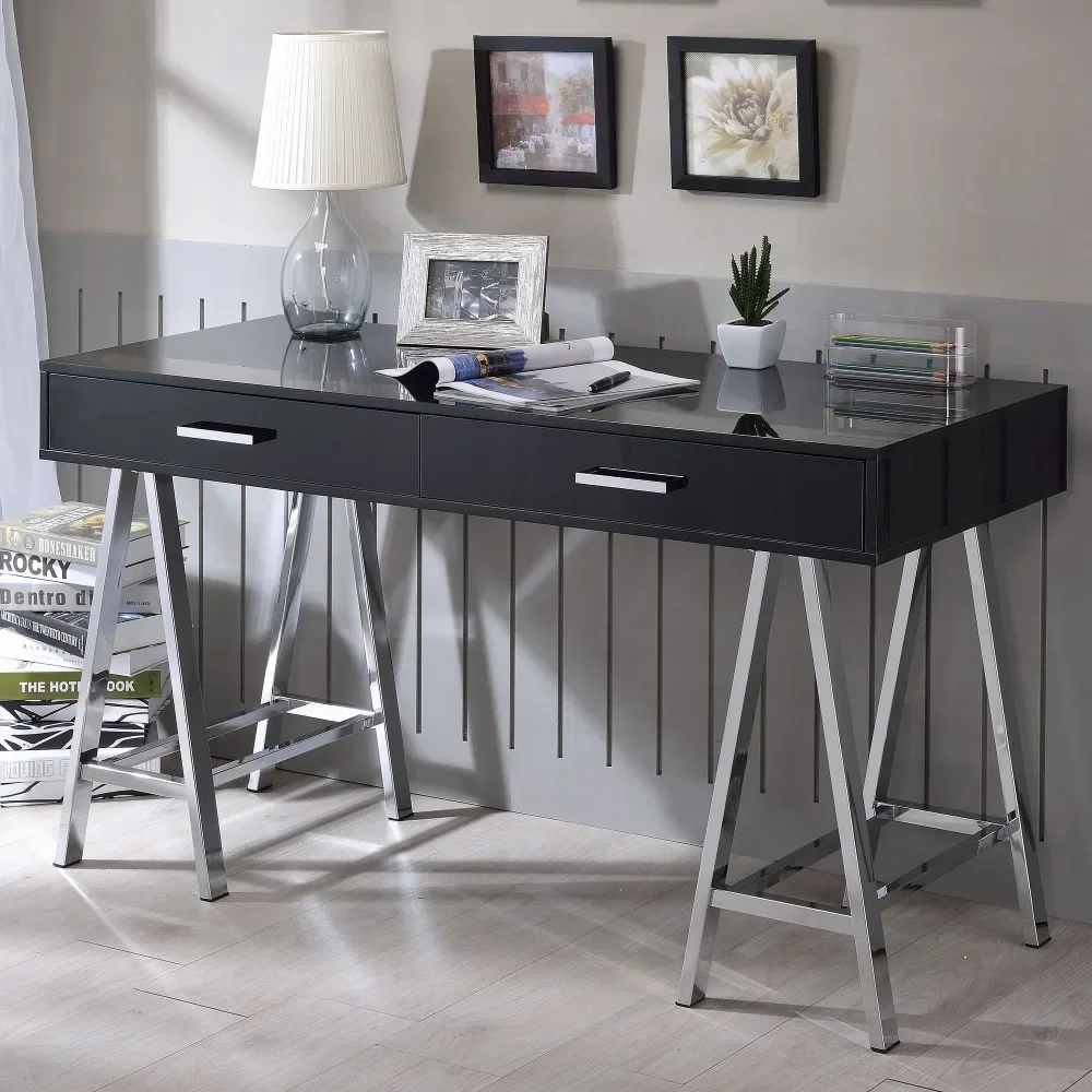 Computer Sit Stand Up Desk, Modern Look While Providing Reliable Stability ,Chrome 2-Drawer Writing Deskit Offers