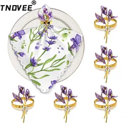 6Pcs Purple Flower Napkin Rings Holder Lily Flower Napkin Holder for Wedding Party Easter Thanksgiving Christmas Table Decor