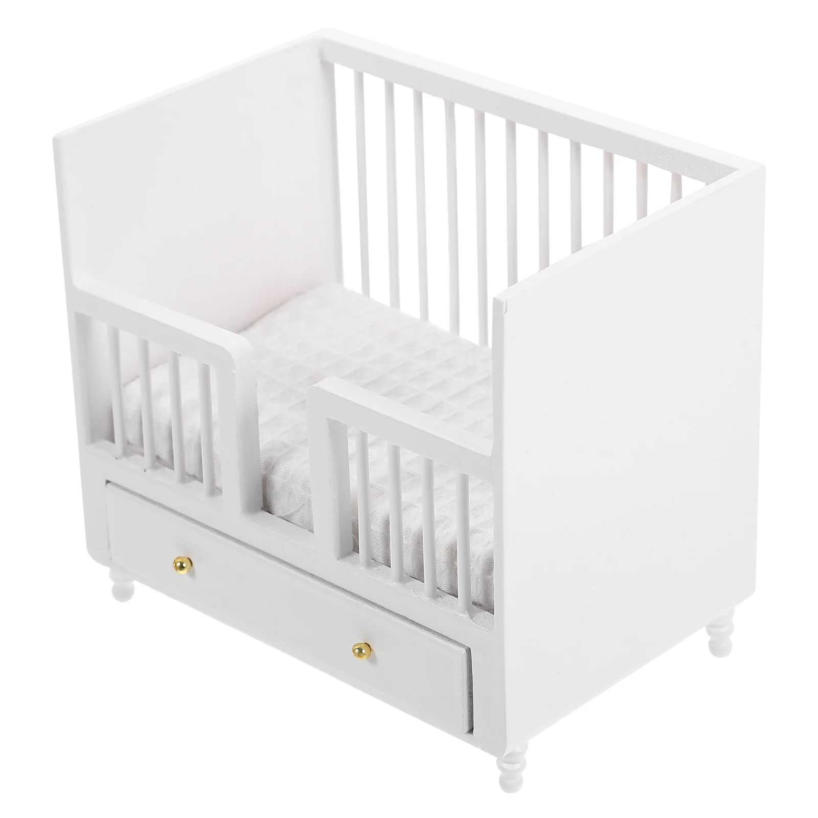 Toys Baby Accessories Crib Model Adornment Mini Bed for Dolls House Miniature Furniture Wooden Cotton Birch Ornament