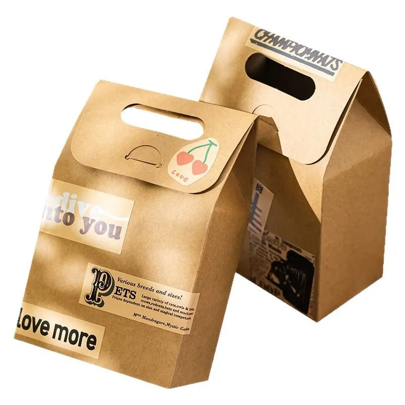 Thickened Kraft Paper Gift Boxes Portable Minimalist DIY Sticker Wrapping Boxes for Candy & Small  Presents  Packaging