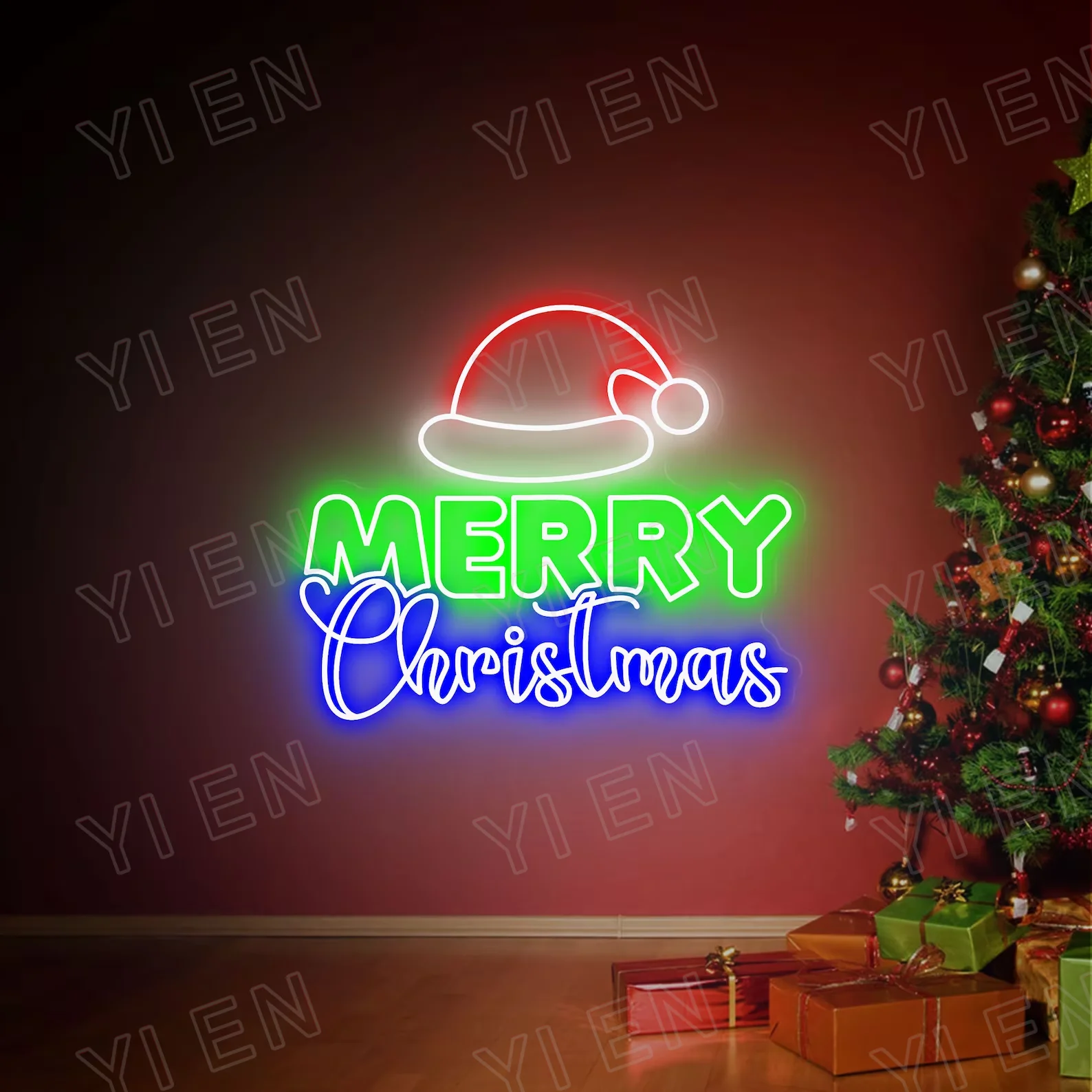 Merry Christmas Neon Sign, Christmas Hat Neon Sign, Christmas Decor Neon Wall Art, Winter Wall Decor, Party Event Decor Christma