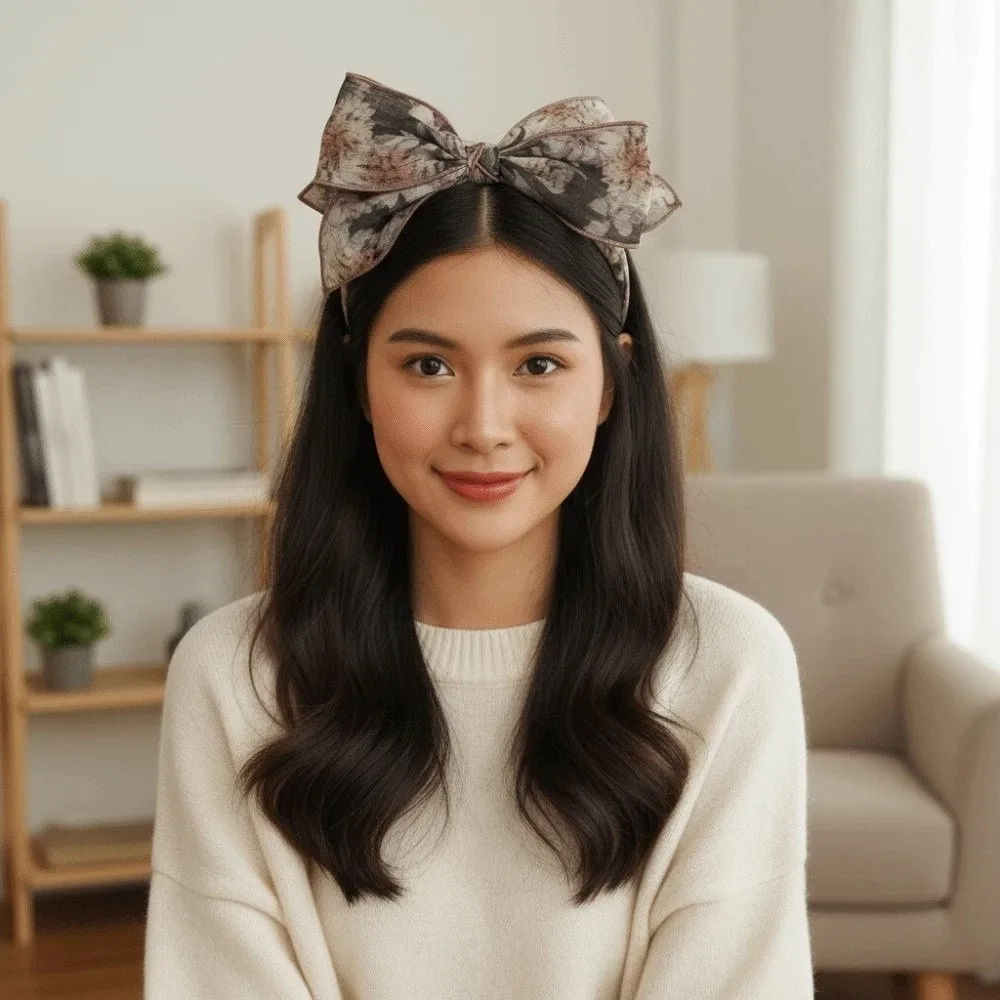 Headwear Three-layer Bow Headband Creative ABS Bownot Wide Hair Hoop Contrasting Colors Korean Style Floral Printed Hairband