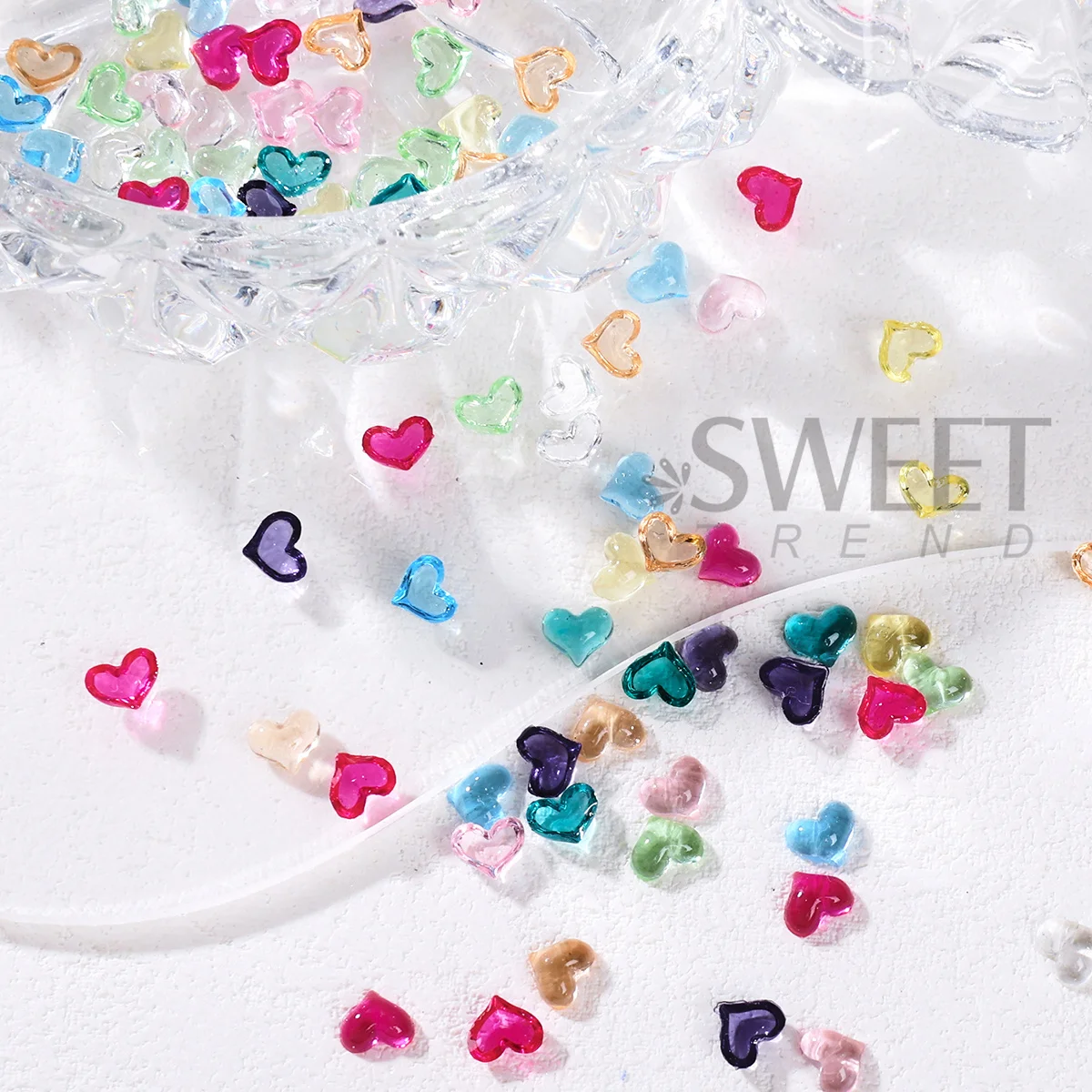 2 stücke Transparent Herz Nail art Charms 3D Kristall Bunte Liebe Geformt Süße Schmuck Elegante Valentinstag Dekor Maniküre Liefert