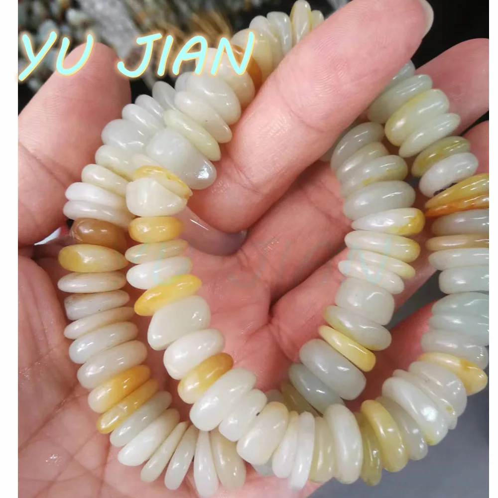 Newest Natural Hetian Jade DIY Handmade Round Flat-Bead Make Special Personalized Bracelet Beaded Bangles Handring Fine Jewellry