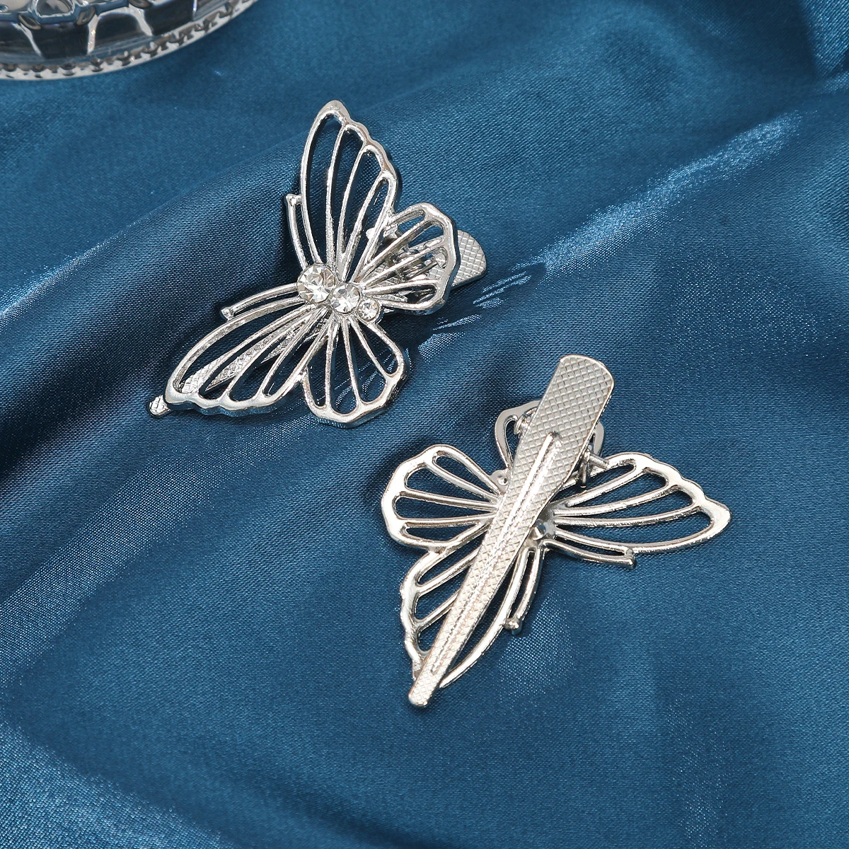 Rhinestone Butterfly Hair Clip Silver Fashion Festival Hair Clip Sweet Photo Styling Hair Clip Hairpin Korean Hair Accessories