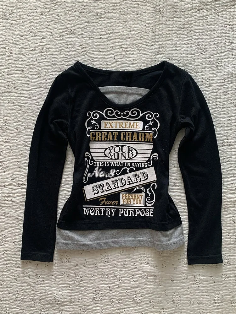 

Xiajie Original Aibi Vintage Fake Two-Piece Long Sve T-irt Autumn New Sle Slimming Top Casual Sle Slim Fit Cotton