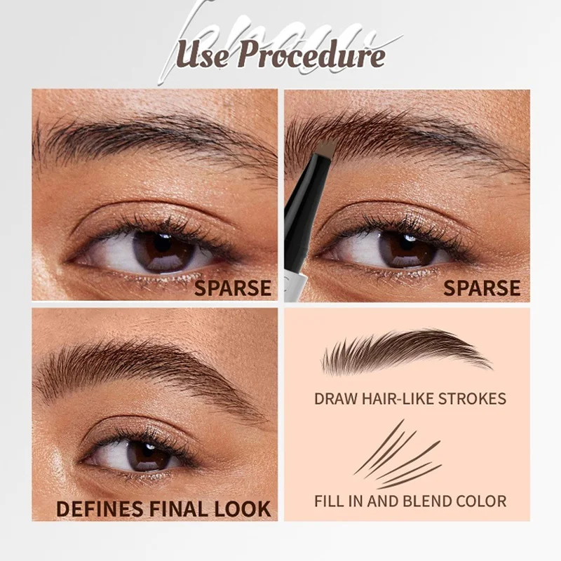 防水液体アイブロウペンシル 4 爪分割ヘッド速乾性長持ち高演色性すべての肌タイプの眉毛用 1 個