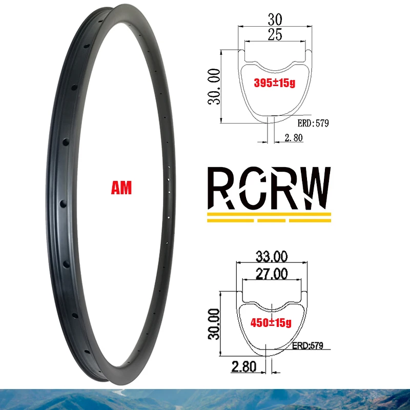 29er AM 30X30 30X33 MTB Carbon Rim 30 33 Wide 30 Deep Asymmetric All Mountain Tubeless UD 3K 12K Twill 24 28 32 Custom Hole