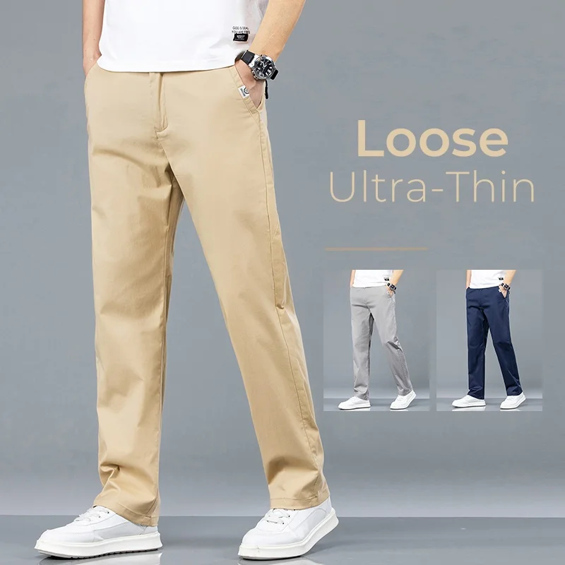 Spring Summer New Men Thin Straight Pants Male Loose Solid Color Cotton Material Breathable Soft Fabric Office Casual Trousers