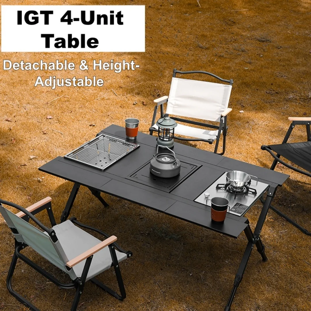 SmilOdon Campingtisch, zusammenklappbar, IGT 4-Einheiten-Tisch, tragbarer Grilltisch aus Aluminiumlegierung, höhenverstellbar, abnehmbare Einheitsplatine