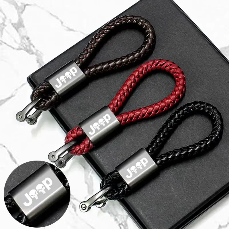 For JEEP Grand Cherokee WK WK2 KJ KK KL Commander XK Renegade Car Accessories Custom LOGO Braided Rope Keyring Metal Keychain